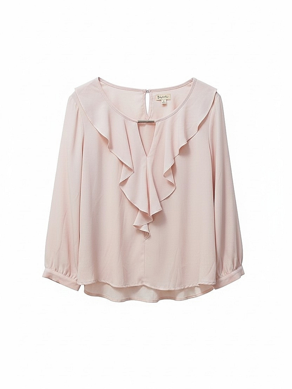NEW! Lily White Ruffled V-Neck Long Sleeve Blouse - Blush Pink